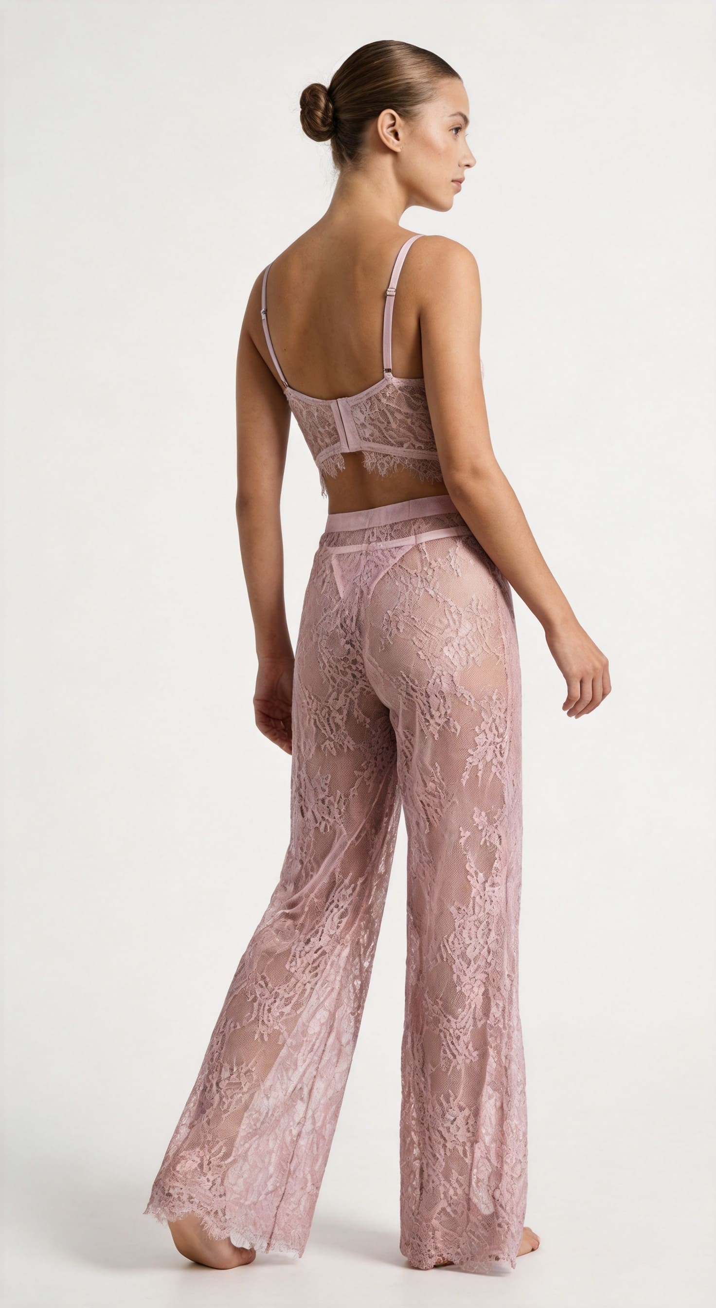 Lace Poetry pink sheer lace loungewear pants on ghost mannequin