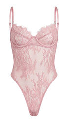 Detailed close-up of the adjustable straps and premium lace weave on the pink bra