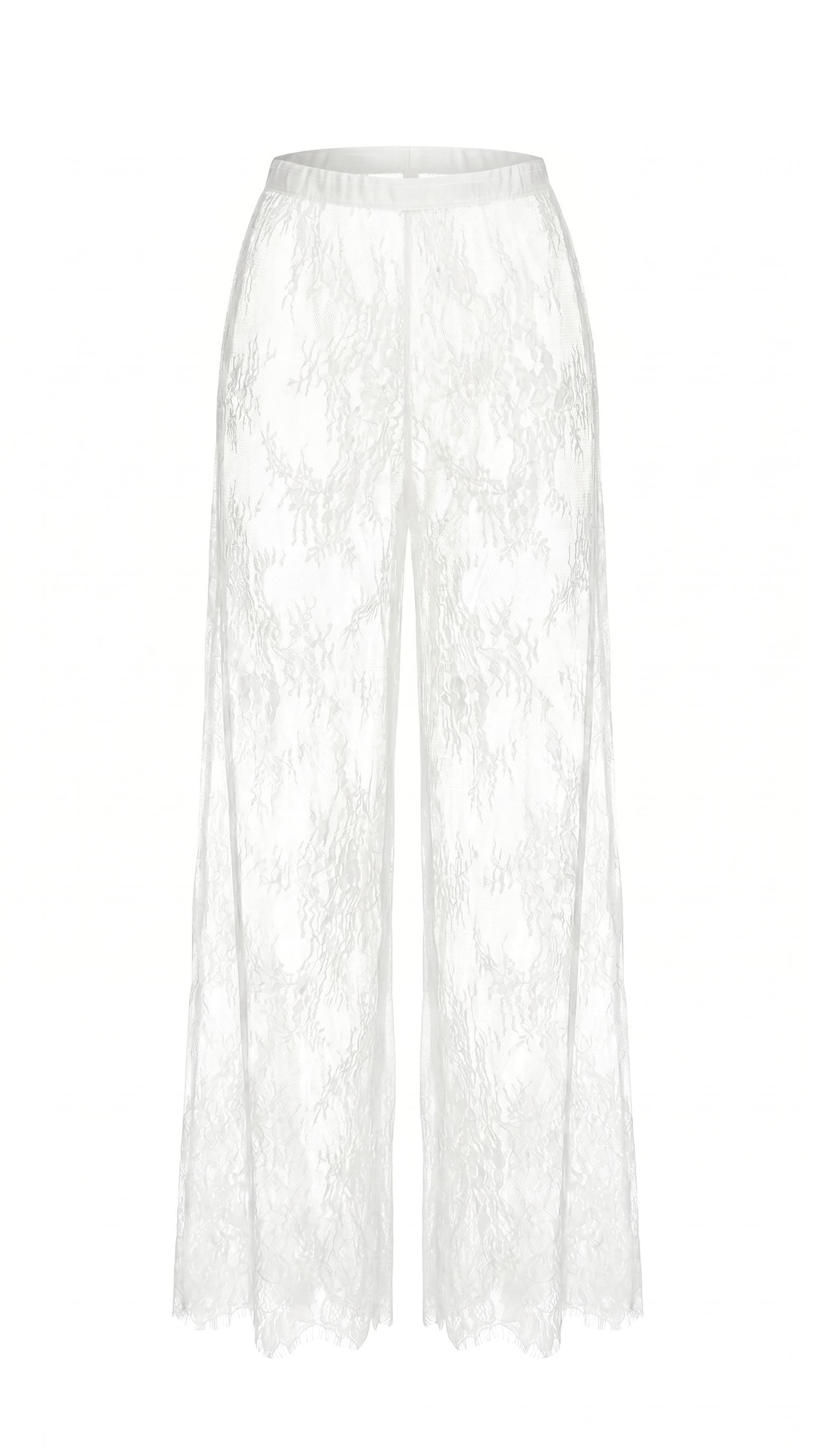 Lace Poetry white sheer lace nightwear pants on ghost mannequin front view