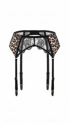Handcrafted leopard print bra and high-waisted garter belt from the Leo collection.