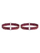 Handcrafted bordeaux leg garter featuring signature gold-plated rings.