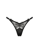 Front view of Lola Black panties in floral lace with satin trim.