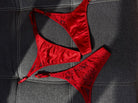 Artisanal red Mono Box set featuring three handcrafted lace panties.