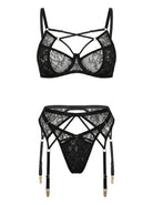 Naomi black bespoke lingerie set featuring noir lace and architectural strapwork - collection view 2