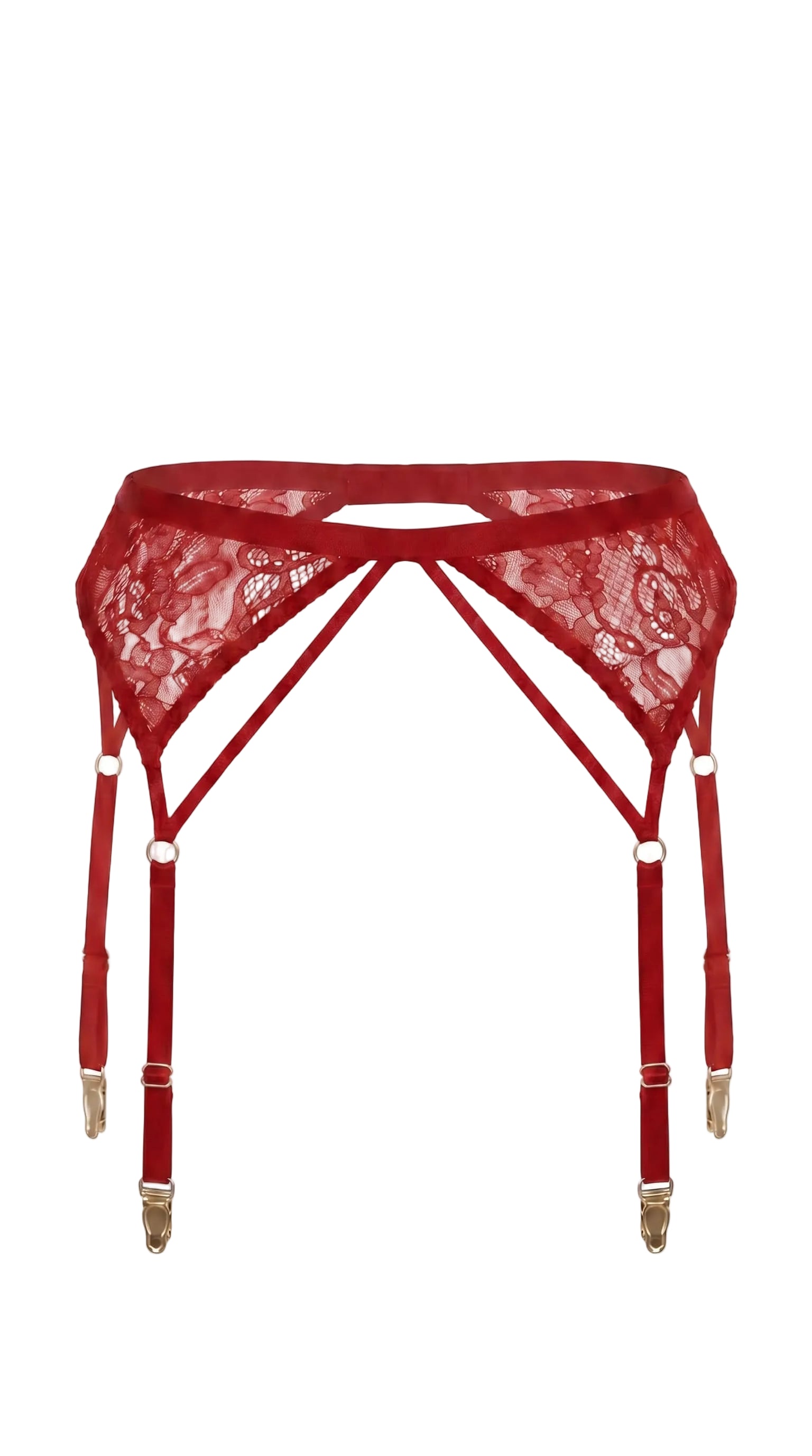 Detailed view of artisanal crimson embroidery and translucent mesh on the Naomi set.