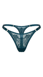 Front view of the Odri Emerland adjustable thong panties with structural lace panels.