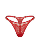 Front view of the Odri Red adjustable panties crafted from red Chantilly lace and sheer mesh.