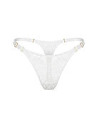 Front view of Odri White panties in sheer Chantilly lace with adjustable side straps.