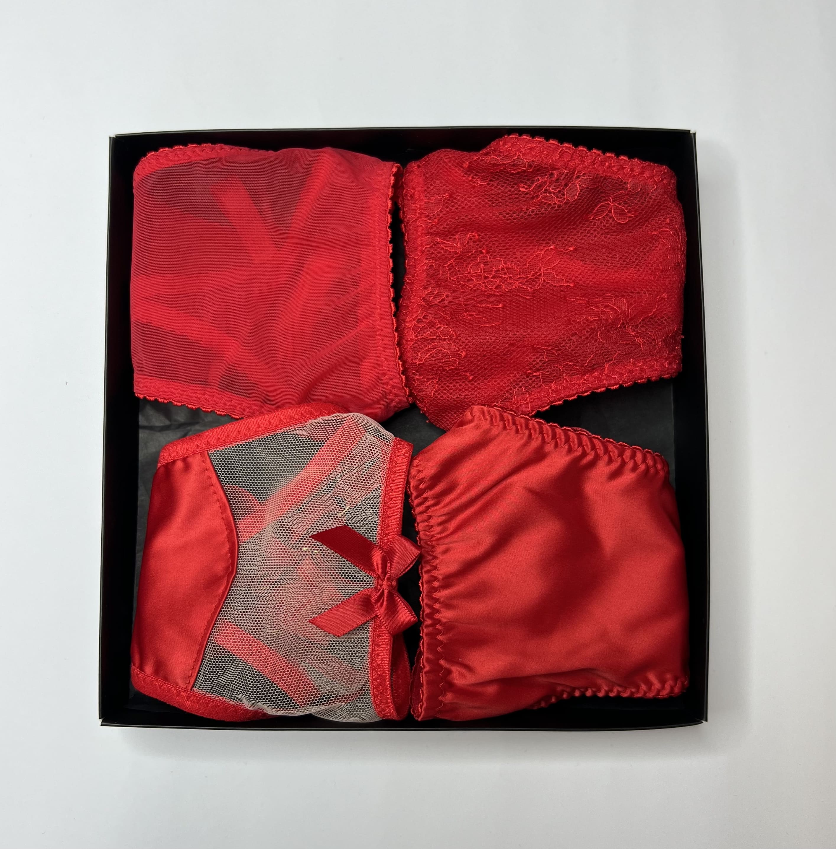 Handcrafted  Red Love Box panties for a perfect bespoke fit.