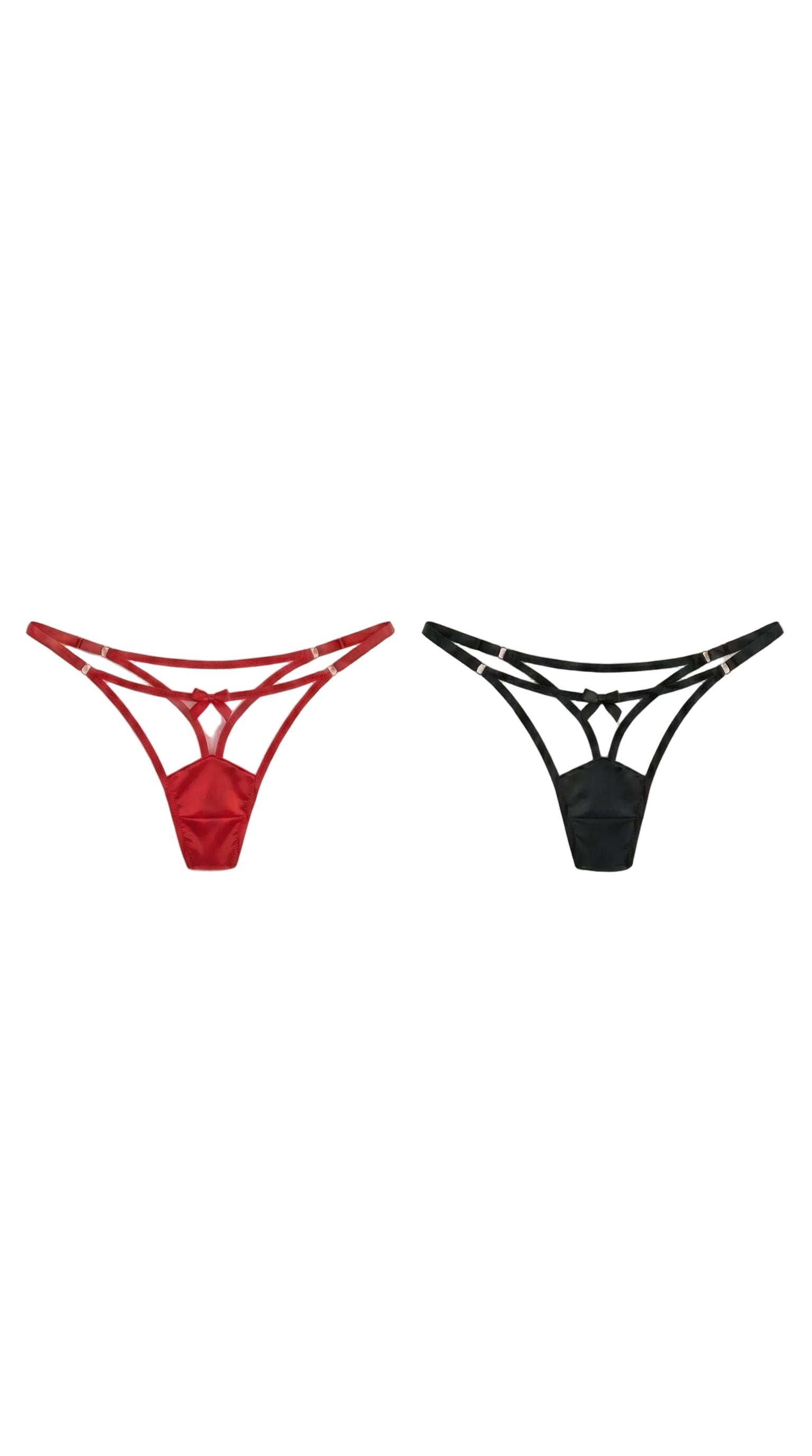Close-up of the handcrafted Provocation mesh panties showing intricate strappy details and gold adjusters designed for a provocative second-skin silhouette.