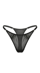Artisanal black mesh thong Provocation with delicate lace trim.