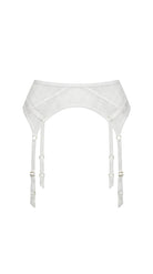 Geometric white garter belt Provocation with adjustable gold accents.