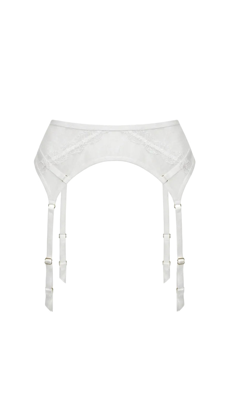 Geometric white garter belt Provocation with adjustable gold accents.
