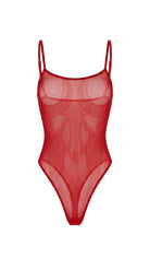 Bespoke sheer mesh bodysuit from the Pure Obsession collection featuring playful heart inserts over the chest and a minimalist architectural silhouette.