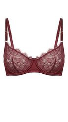 Samantha red floral lace bra featuring architectural mesh and custom tailoring for a perfect fit.