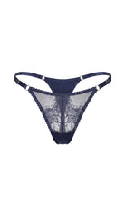 Handcrafted cobalt lace bra and matching panties from the Sapphire artisanal collection.
