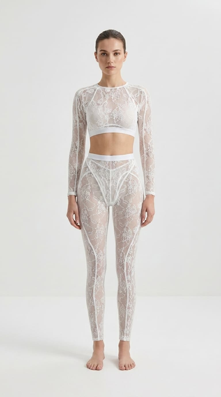 Handcrafted white floral lace jumpsuit designed for a second-skin fit.